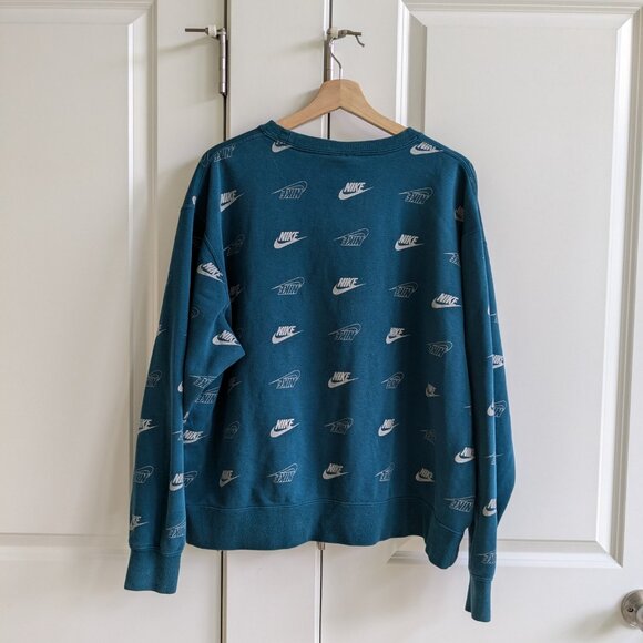 Nike Sweatshirt XL Teal Crew Neck Long Sleeve All Over Swoosh Logo Pullover - Picture 2 of 5
